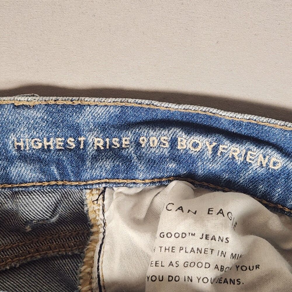 American Eagle Highest Rise 90s Boyfriend Jeans Womens 2 Distressed Stretch - Picture 9 of 13